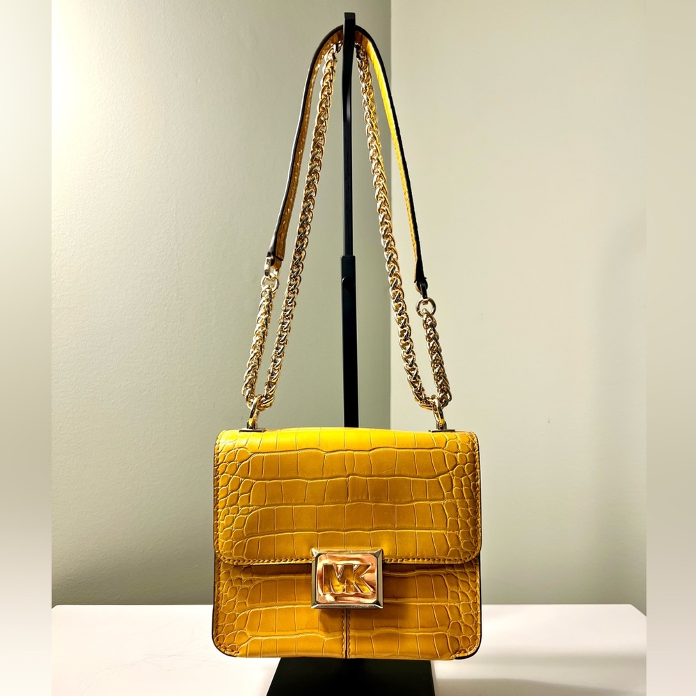 Michael Kors Yellow Croc-Embossed Shoulder Bag